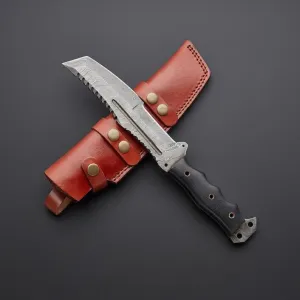Handmade Damascus Steel Full Tang Hunting Tanto Knife With Leather Sheath, Perfect Micarta Grip, Camping Knives, Outdoor Knives By Empire Industry