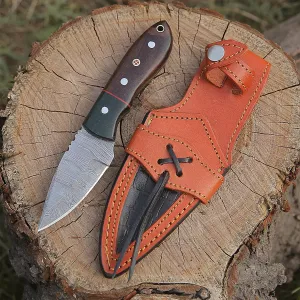 Handmade Damascus Steel Knife - Fixed blade Bush craft Hunting Knife, Survival & Camping Knives, with Rose Wood Handle Real leather Sheath, (HM1)