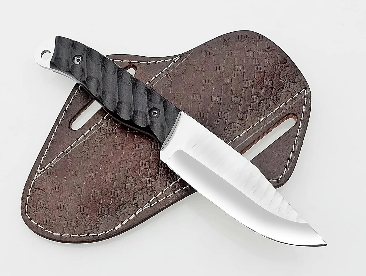 Handmade High Carbon Steel Skinner Hunting Knife with Black Micarta Handle and Leather Sheath – Camping & Survival Tool