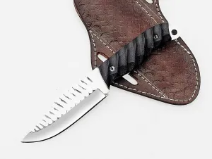 Handmade High Carbon Steel Skinner Hunting Knife with Black Micarta Handle and Leather Sheath – Camping & Survival Tool
