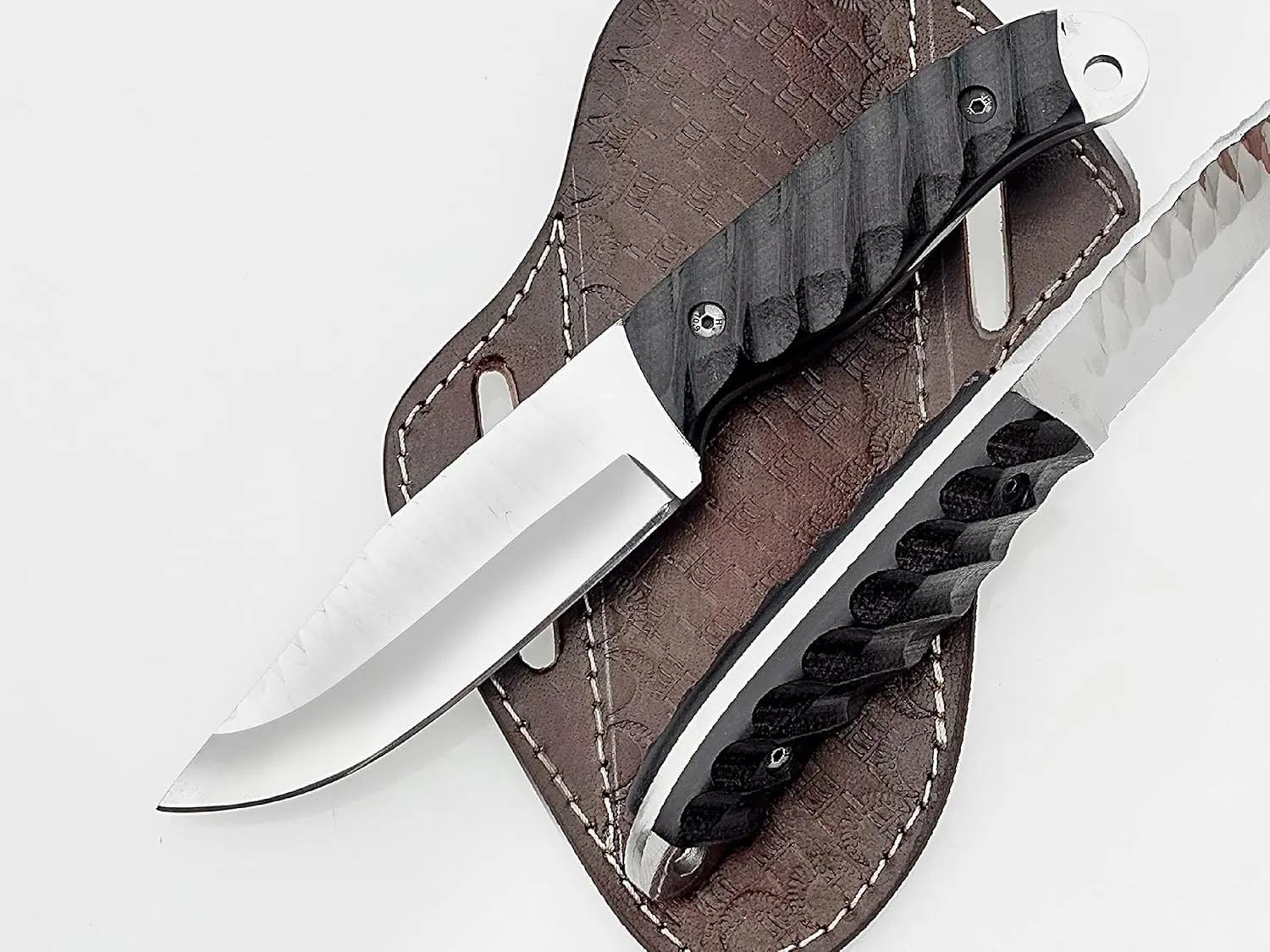 Handmade High Carbon Steel Skinner Hunting Knife with Black Micarta Handle and Leather Sheath – Camping & Survival Tool