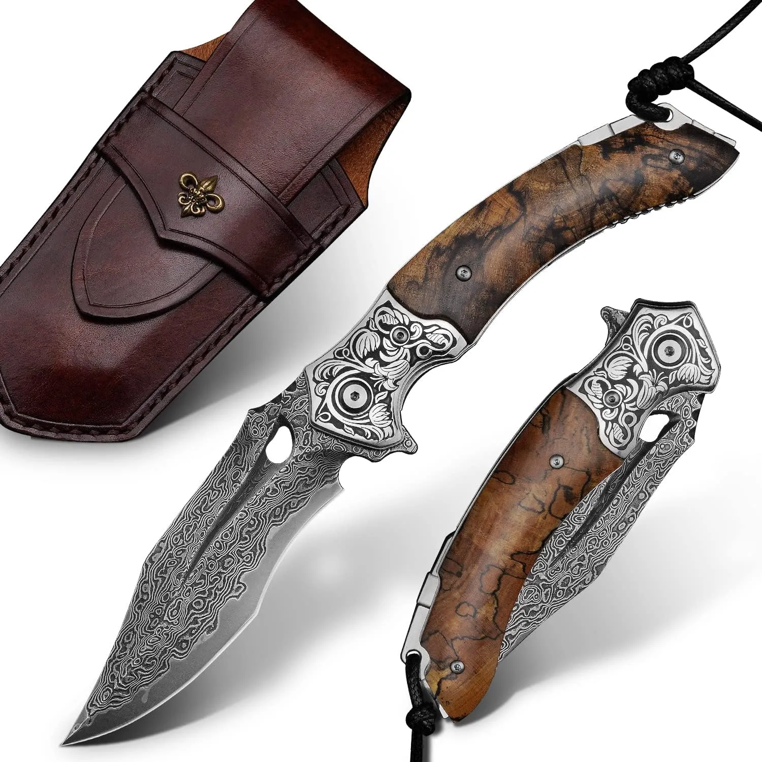Handmade Japanese VG10 Damascus Steel Folding Knife, Wild survival pocket knife Maple Liner Lock Handle, EDC Pocket Knives for Men Outdoors Camping Fishing