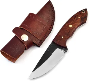 Handmade Stainless Steel Deer hunting Knife - 8" Fixed Blade with Wood Handle - Ideal for Outdoor Adventures, Camping, and Skinning - Includes Protective Sheath