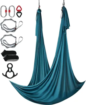 Happybuy Aerial Silk & Yoga Swing, 11 Yards, Aerial Yoga Hammock Kit with 100gsm Nylon Fabric, Full Rigging Hardware & Easy Set-up Guide, Antigravity Flying for All Levels Fitness Bodybuilding, Green