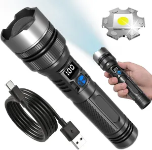 Happytion Flashlight, 2000 High Lumens Happytion Survival Flashlight, The Ultimate Tactical Flashlights, IPX5 Waterproof, Mechanical Zoomable, Emergencies Handheld Torch for Outdoor (1PC)