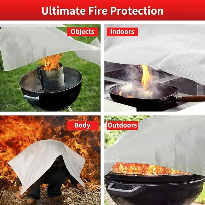 HappyVibes Emergency Fire Blanket for Home - 4 Pack Fiberglass Fire Extinguishing Blanket 40x40 Inches - Fire Blankets Emergency for Home, Kitchen, School, Office, Car, and Grill (Pack of 4)