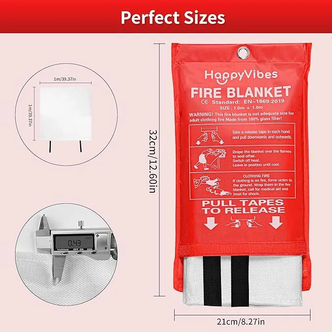 HappyVibes Emergency Fire Blanket for Home - 4 Pack Fiberglass Fire Extinguishing Blanket 40x40 Inches - Fire Blankets Emergency for Home, Kitchen, School, Office, Car, and Grill (Pack of 4)