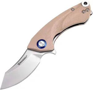 Harnds Ballet Folding Knife with Sandvik 14C28N Blade Camping Pocket Knife with Deep Carry Pocket Clip G10 Handle Flipper Open Liner Lock EDC (champagne)