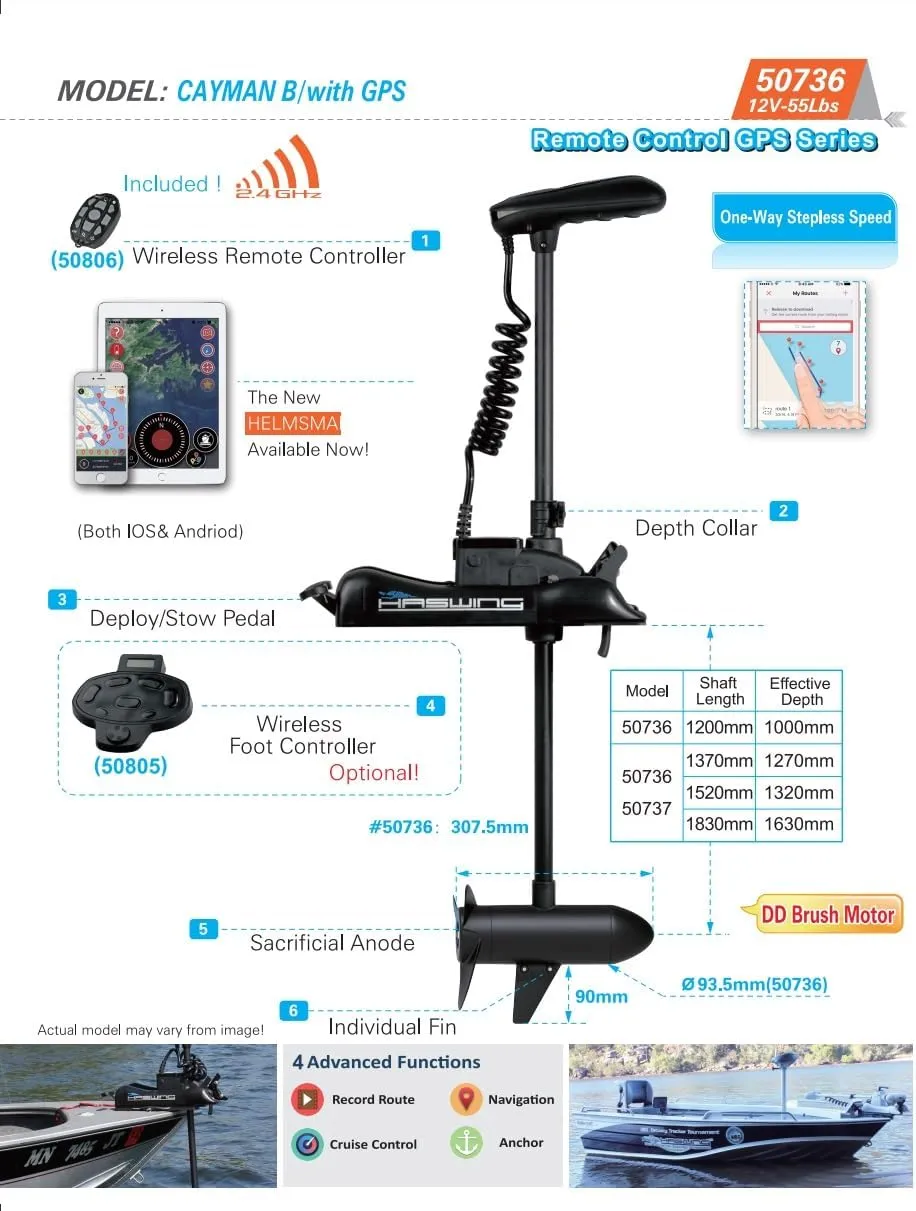 HASWING Boat Electric Trolling Motor – 12V 54" 55lbs Cayman GPS Shaft Bow Mount Portable Fishing Boat Saltwater Freshwater with Wireless Remote Control 50736-137W