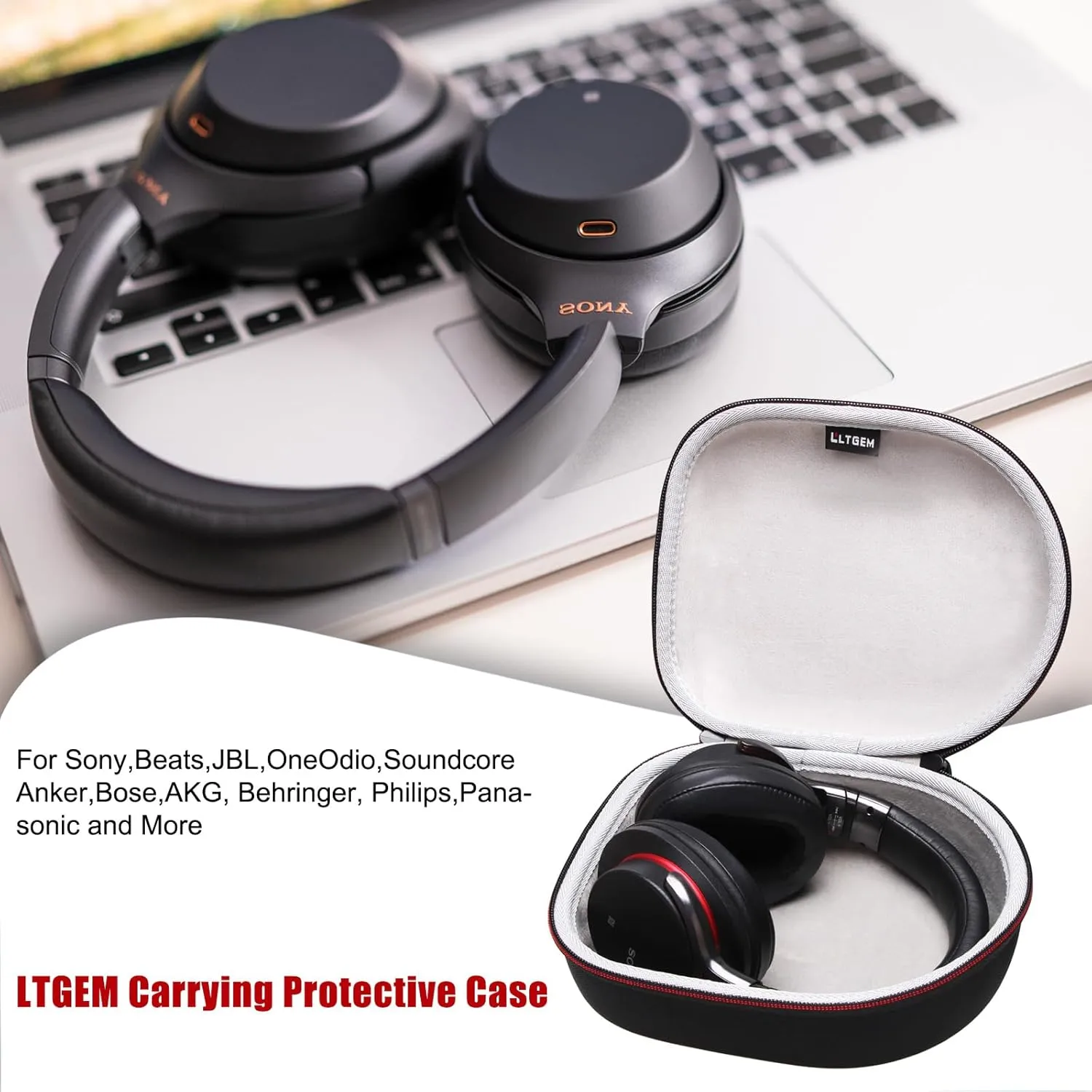 Headphone Headset Case Compatible with JBL, Beats, Sony, Soundcore Anker, Raycon, TOZO, SteelSeries, Logitech, Jabra, Bose, Audio-Technica, Sennheiser Headphones, Red Black