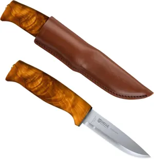 HELLE Knives - Fjellkniven - Outdoor Adventure Camping Knife, Stick Tang Stainless Steel Fixed Blade with Sheath, Curly Birch Handle, Made in Norway