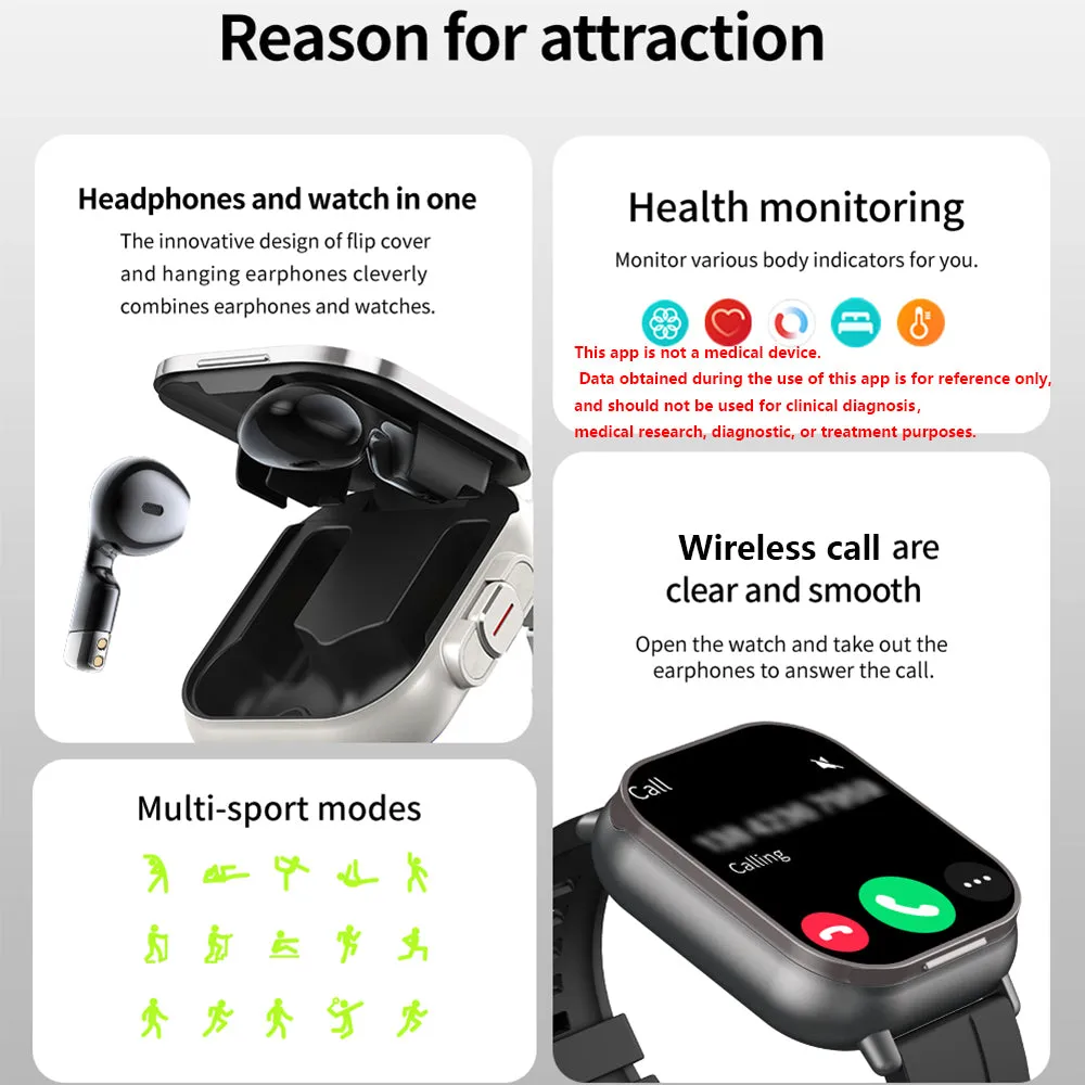 High Quality GPS Smartwatch with 2-in-1 TWS Earbuds – Bluetooth Call, Heart Rate, Blood Pressure & Health Monitoring, Music Playback, 2.01" Full Touch TFT Display, Long Battery Life, AI Voice Assistant, Ideal for Fitness & Daily Use