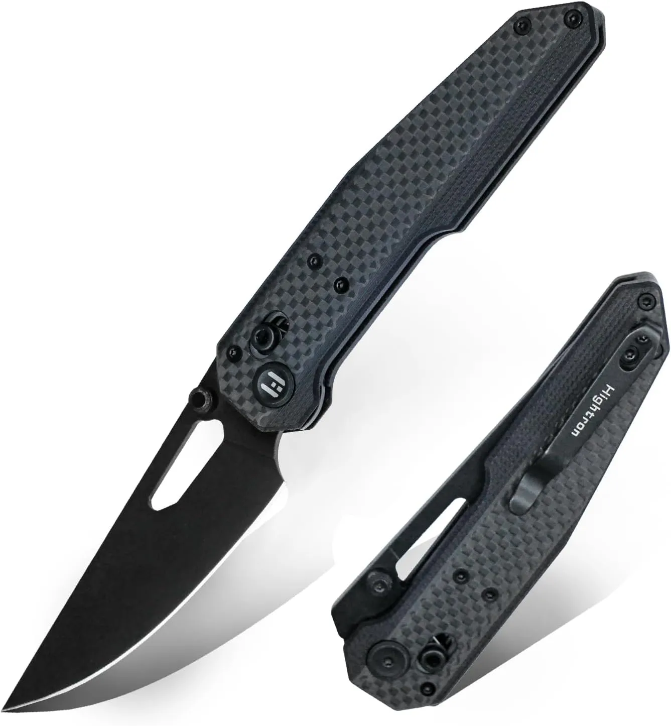 HIGHTRON Sharplyn Pocket Knife EDC Knife-Pocket Folding Knife, 14C28N Steel Blade G10&Carbon Fiber Handle Hunting Knife with Deep Carry Pocket Clip for Camping Survival Hiking Outdoor Men Women, Black