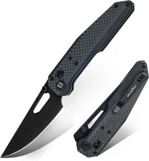 HIGHTRON Sharplyn Pocket Knife EDC Knife-Pocket Folding Knife, 14C28N Steel Blade G10&Carbon Fiber Handle Hunting Knife with Deep Carry Pocket Clip for Camping Survival Hiking Outdoor Men Women, Black