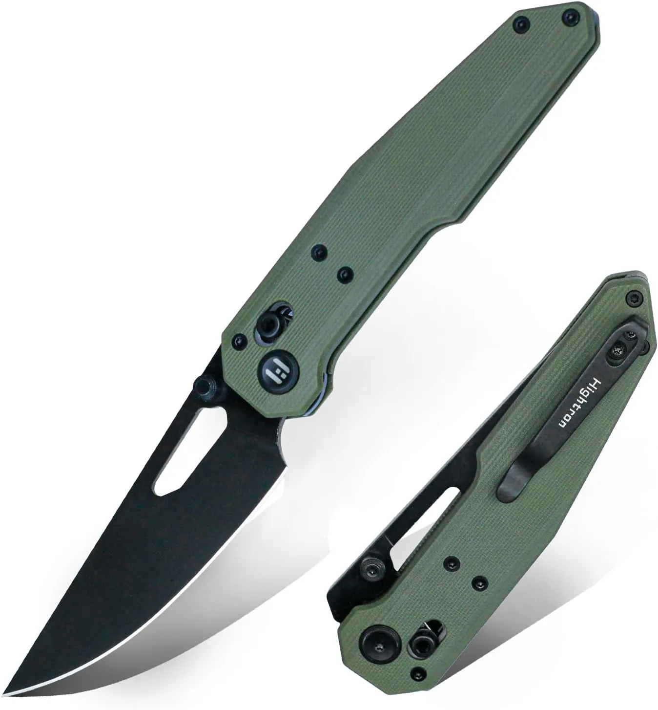 HIGHTRON Sharplyn Pocket Knife,3.6" Sandvik 14C28N Steel Black PVD Blade Folding Knife, Small EDC Knife with Pocket Clip for Men Women-Sharp Camping Survival Hiking Knives，Non-Slip G10 Handle,OD Green