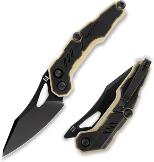 Hightron SPECTRON Pocket Knife,Button Lock Knife with 3.05" M390 Steel Blade,Nylon Fiber Handle,EDC Folding Knife, Lightweight Folding Pocket knife with Clip for Men and Women, Black&Khaki
