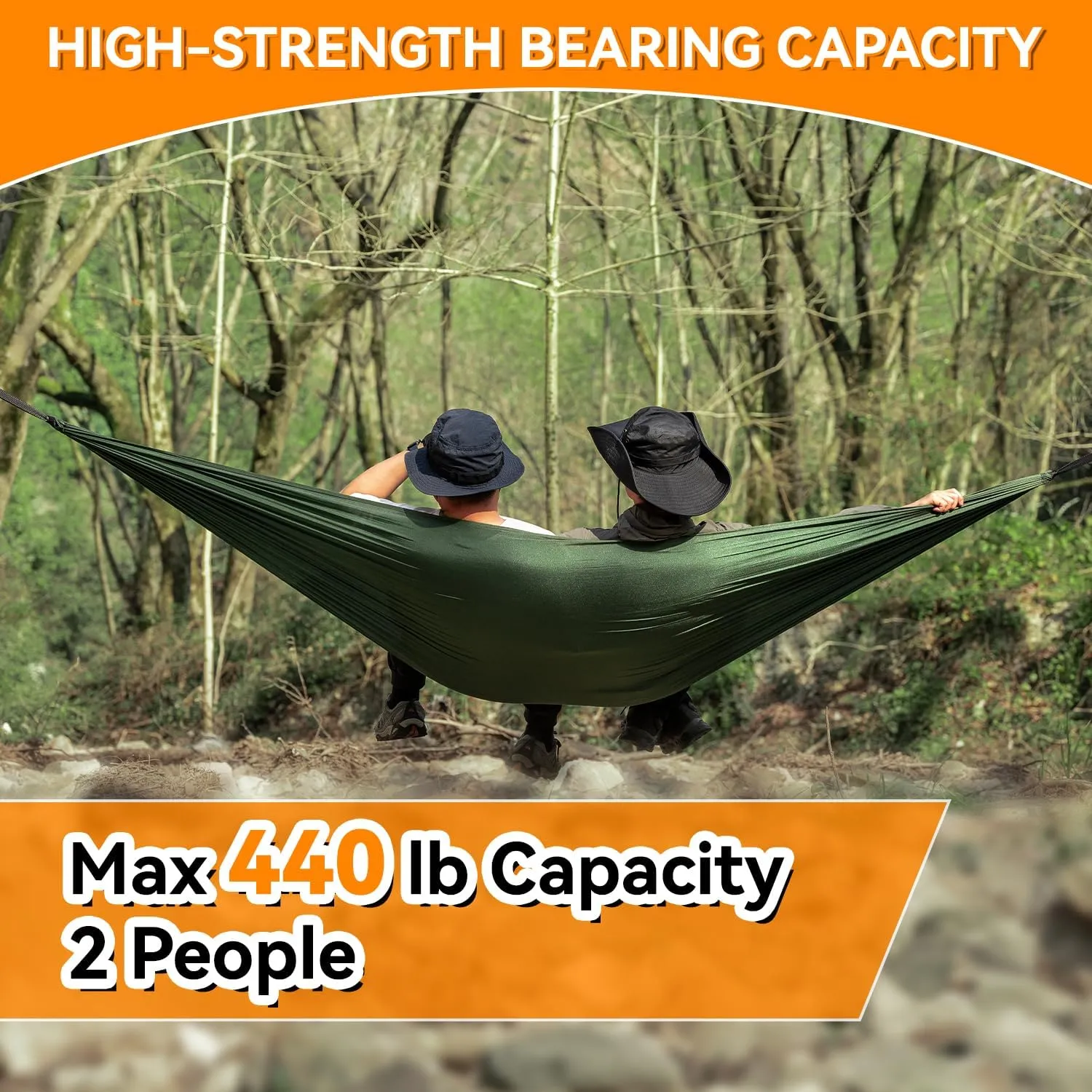 HIKEMAN Hammock for Camping Hammocks Gear for Outdoors Backpacking Survival or Travel - Portable Lightweight Nylon - Up to 440lbs(Army Green)
