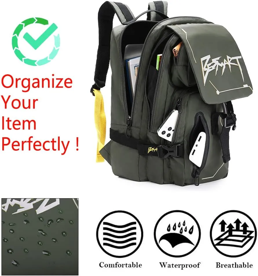 Hiking Outdoor Travel Backpack with Design, Water-Resistant Laptop Daypack Book Bag with Multi-Layer for Men & Woman (Army Green)