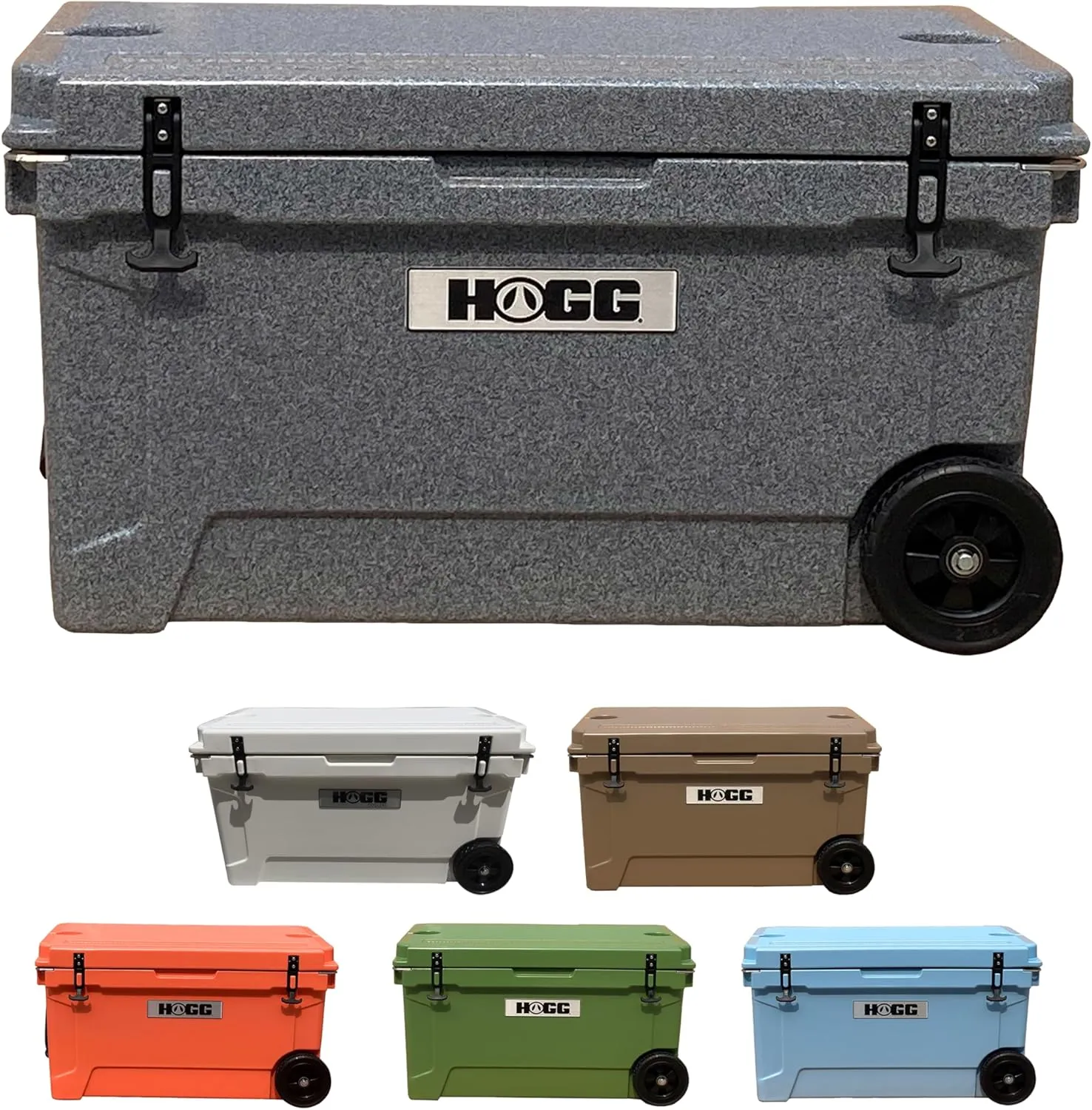 Hogg 65 qt Insulated Cooler with Wheels and Handles, Rolling Ice Chest with Wheels, Rotomolded Wheeled Coolers for Camping, Drinks, Outdoors, 65qt Blue