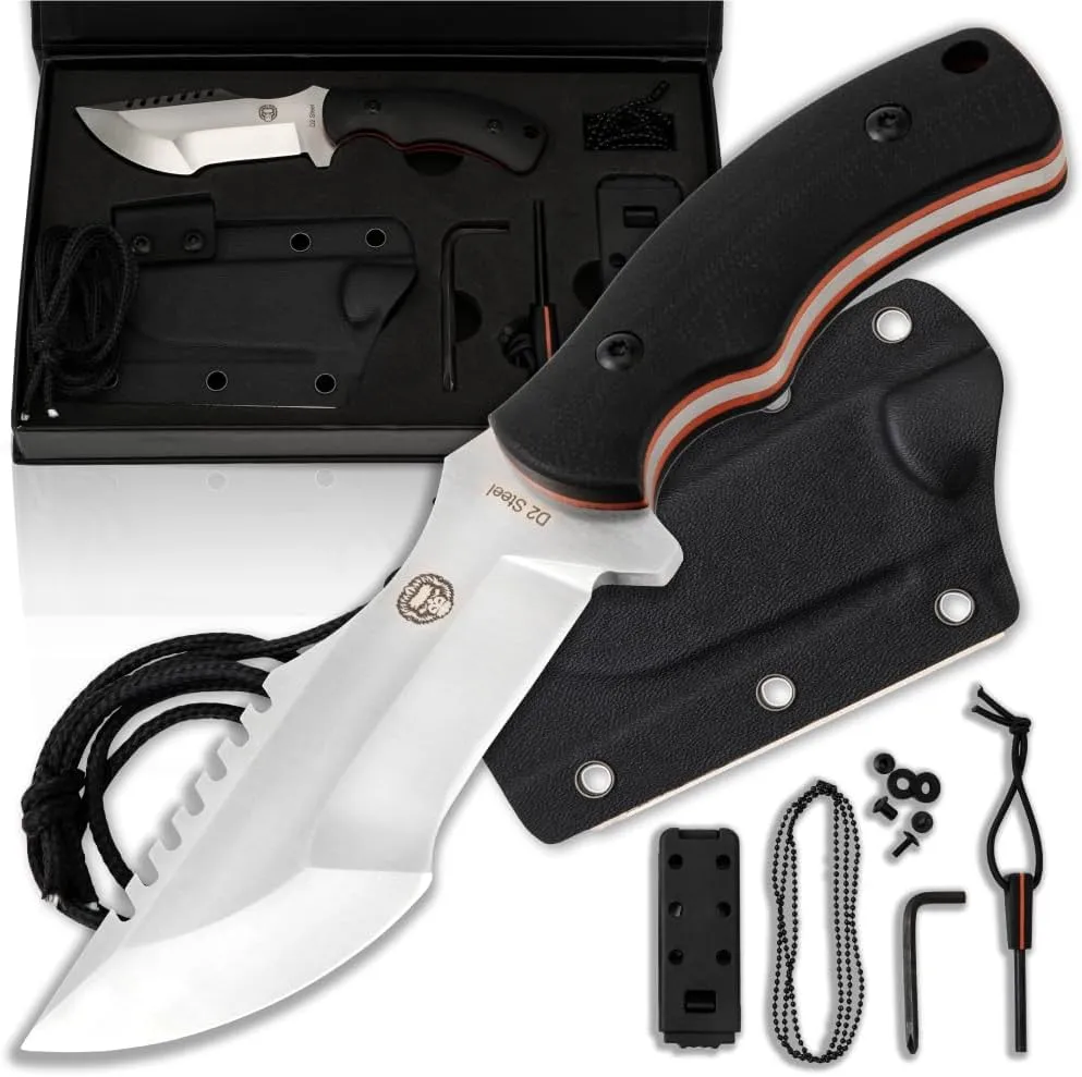 Holtzman's Gorilla Survival Baby Tracker Fixed Blade Hunting & Camping Knife with Fire Starter and Complete Tactical Survival Kit (Black)