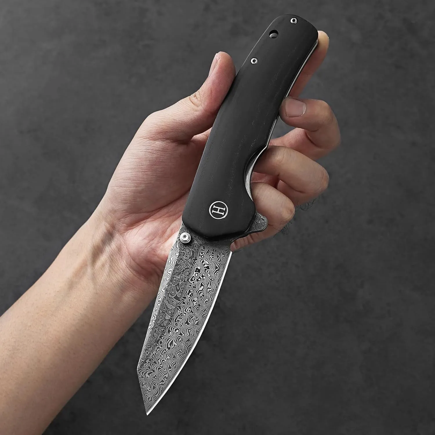 Holtzman's Gorilla Survival 'Clip Point' Folding Knife featuring D2 Steel Blade with G10 Tactical Handle in Gift Box Set (Damascus)