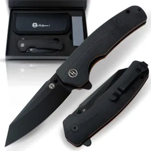 Holtzman's Gorilla Survival Clip Point Pocket Knife with G10 Tactical Handle, D2 Steel Blade, Gift Box Set (Black Orange) - Great for Everyday Carry