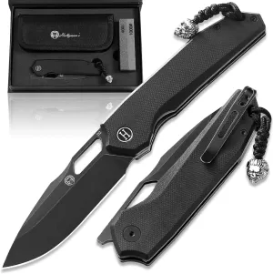 Holtzman's Gorilla Survival Folding Pocket Knife for Men with D2 Steel Blade and G10 Handle - Perfect for Everyday Carry - EDC Gift Set (Black Stonewashed   Black)