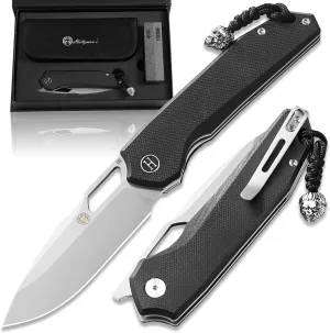Holtzman's Gorilla Survival Folding Pocket Knife for Men with D2 Steel Blade and G10 Handle - Perfect for Everyday Carry - EDC Gift Set (Sandblasted   Black)