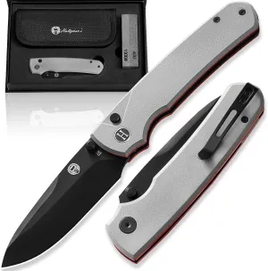 Holtzman's Gorilla Survival Loyalist Folding Pocket Knife with Sharpening Stone and Case (Black Red) - Perfect for Everyday Carry