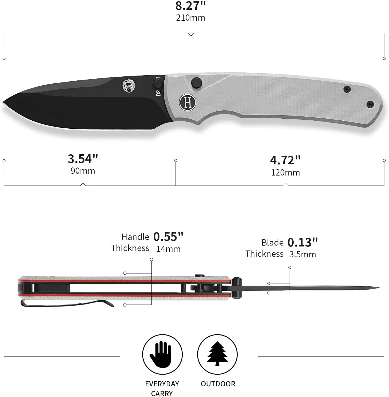 Holtzman's Gorilla Survival Loyalist Folding Pocket Knife with Sharpening Stone and Case (Black Red) - Perfect for Everyday Carry