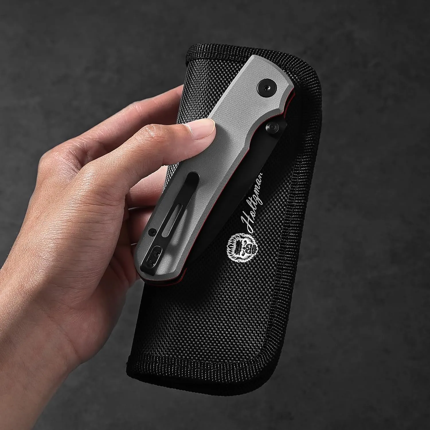 Holtzman's Gorilla Survival Loyalist Folding Pocket Knife with Sharpening Stone and Case (Black Red) - Perfect for Everyday Carry