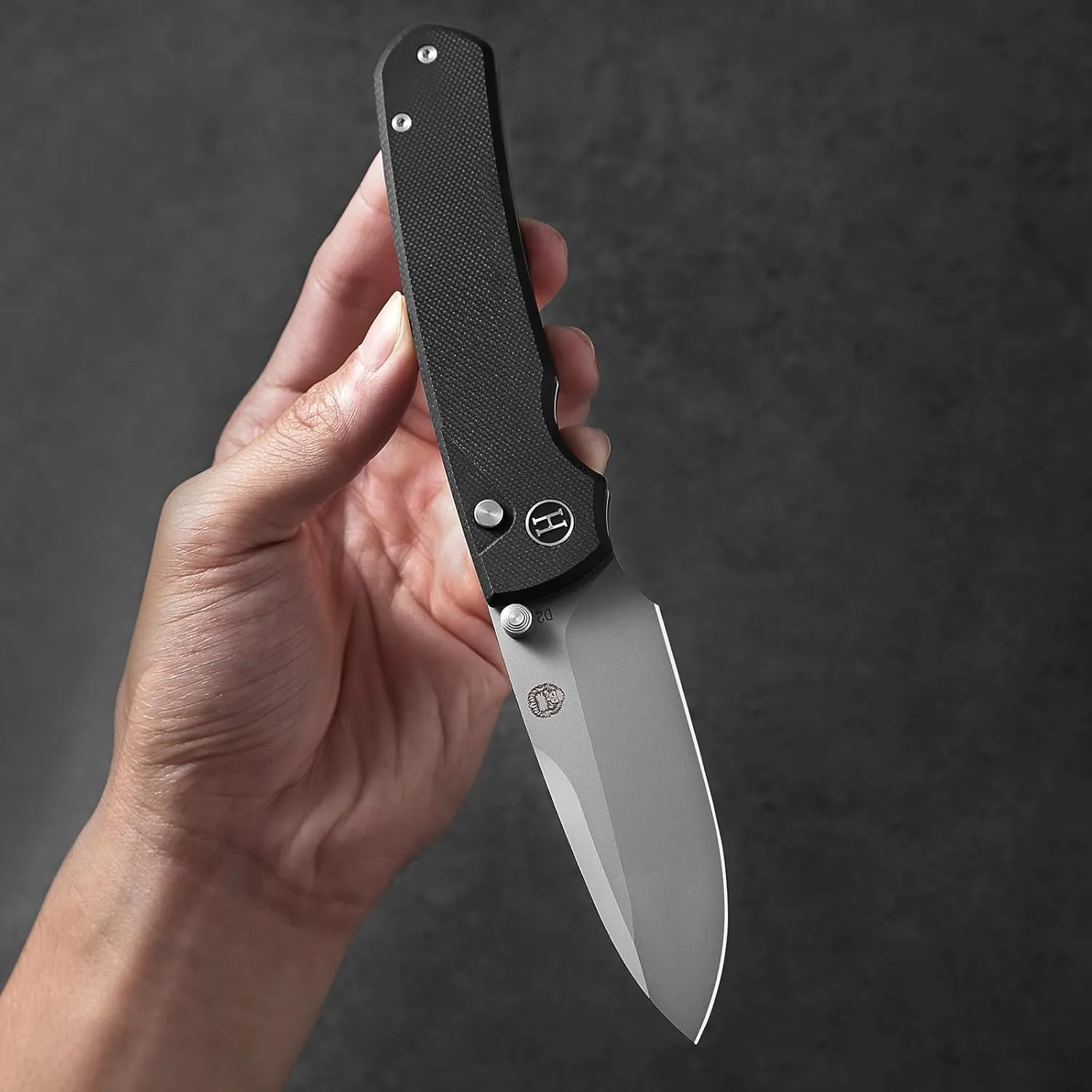 Holtzman's Gorilla Survival Loyalist Folding Pocket Knife with Sharpening Stone and Case (Sand Black) - Perfect for Everyday Carry