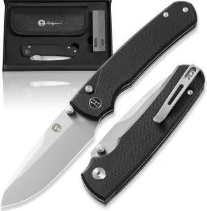 Holtzman's Gorilla Survival Loyalist Folding Pocket Knife with Sharpening Stone and Case (Sand Black) - Perfect for Everyday Carry