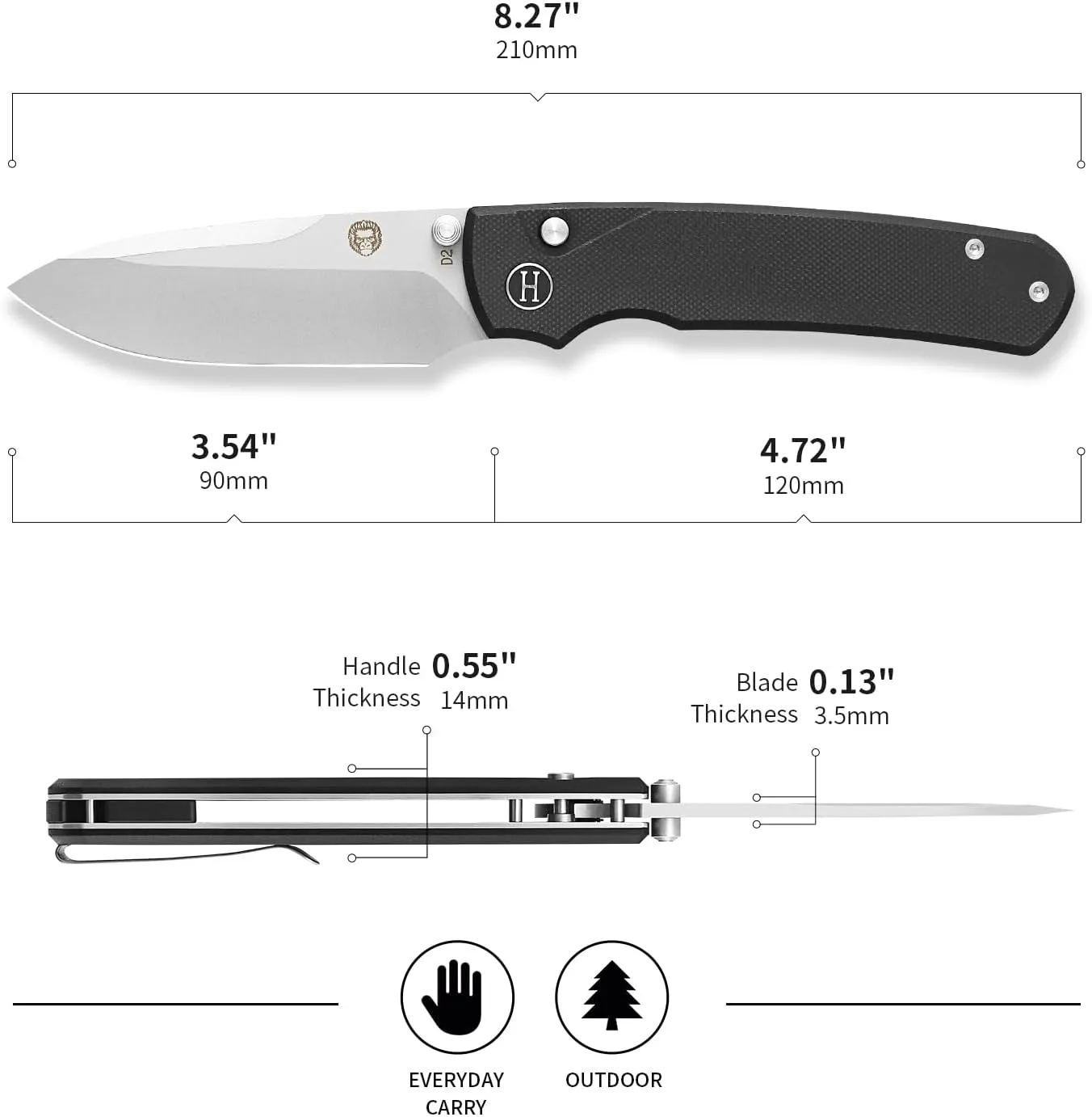 Holtzman's Gorilla Survival Loyalist Folding Pocket Knife with Sharpening Stone and Case (Sand Black) - Perfect for Everyday Carry