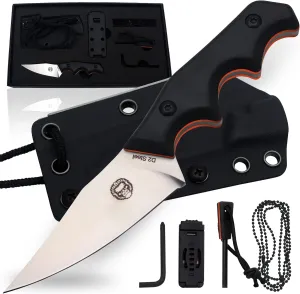 Holtzman's Gorilla Survival Reverse Eagle Fixed Blade Hunting and Camping Knife with Kydex Sheath & Ferro Rod (Silver Orange)