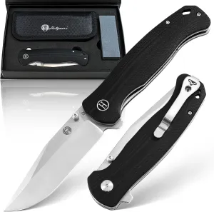 Holtzman's Gorilla Survival Wrangler Folding Knife with G10 Handle and D2 Steel Blade, Gift Box Set (Silver Black) - Ideal for Everyday Carry and Outdoor Use