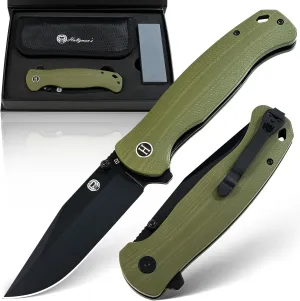 Holtzman's Gorilla Survival Wrangler Folding Knife with G10 Handle, D2 Steel Blade, Gift Box Set (Green) - Perfect for Everyday Carry
