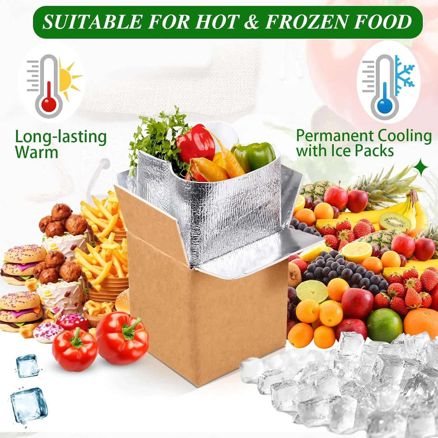 Honoson 6 Pack Insulated Shipping Box with Aluminum Foil Liner and Reusable Ice Pack for Shipping Reusable Cold Pack Shipping Container for Hot Frozen Food Shipper Cooler Box for Mailing Moving