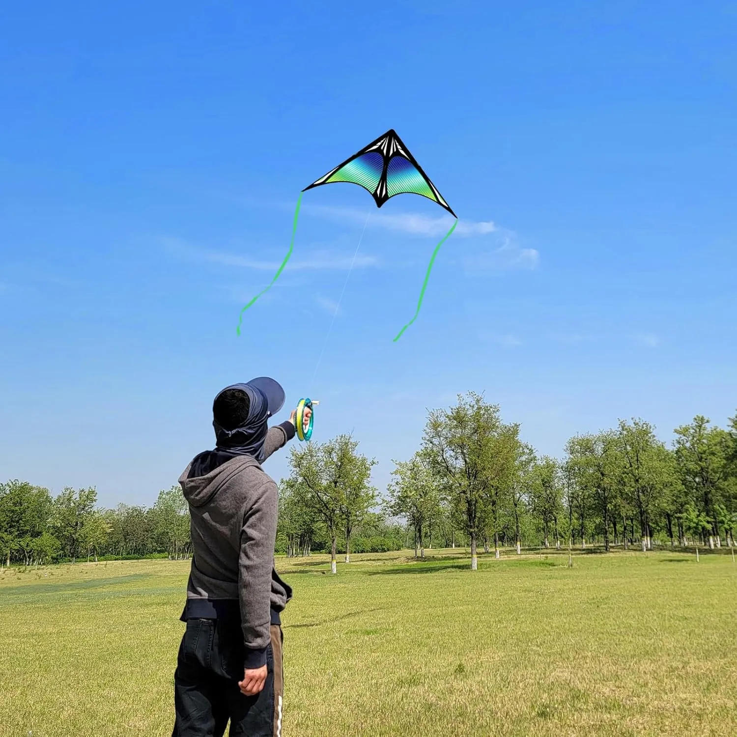 Hoofer Large Beach Kite and Reel Winder with 650ft String for Kids and Adults, Single Line Kite, Extremely Easy to Fly for Beginners