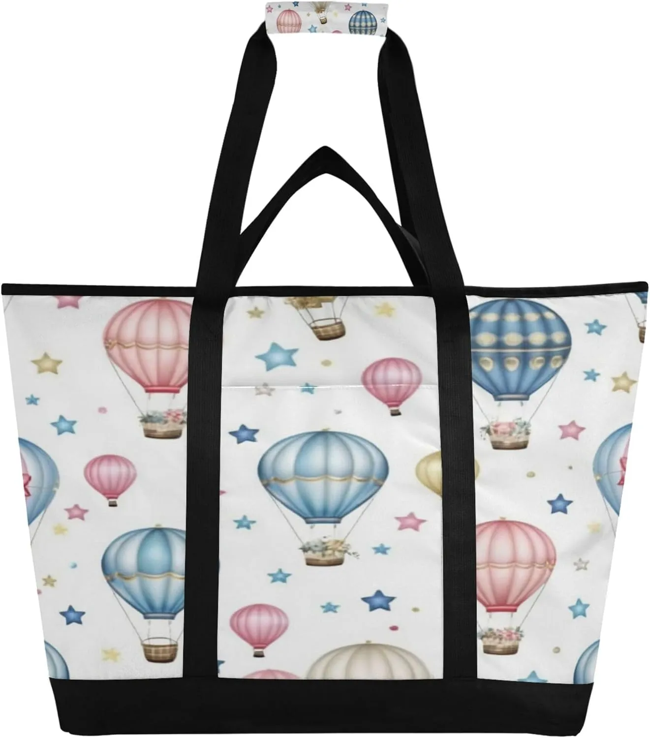 Hot Air Balloon Reusable Insulated Cooler Bag with Ice Pack Compartment - Large 47L Waterproof Thermal Grocery Tote for Picnic Beach Camping Lunch Storage