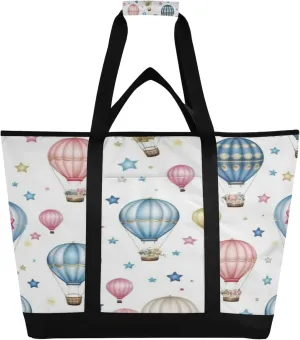 Hot Air Balloon Reusable Insulated Cooler Bag with Ice Pack Compartment - Large 47L Waterproof Thermal Grocery Tote for Picnic Beach Camping Lunch Storage