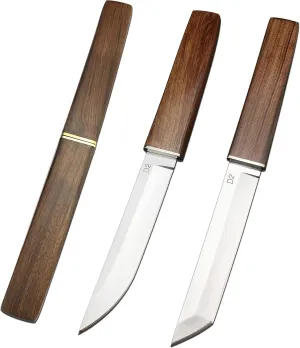 HUAAO 2PCS Fixed Blade Knives, Drop Point & Tanto D2 Knife with Wood Handle, for Camping Fishing Outdoor Survival