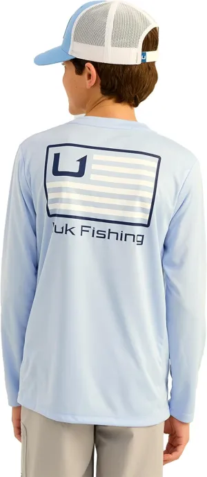HUK Kids Pursuit Pattern Long Sleeve Shirt, Fishing Shirt for Kids
