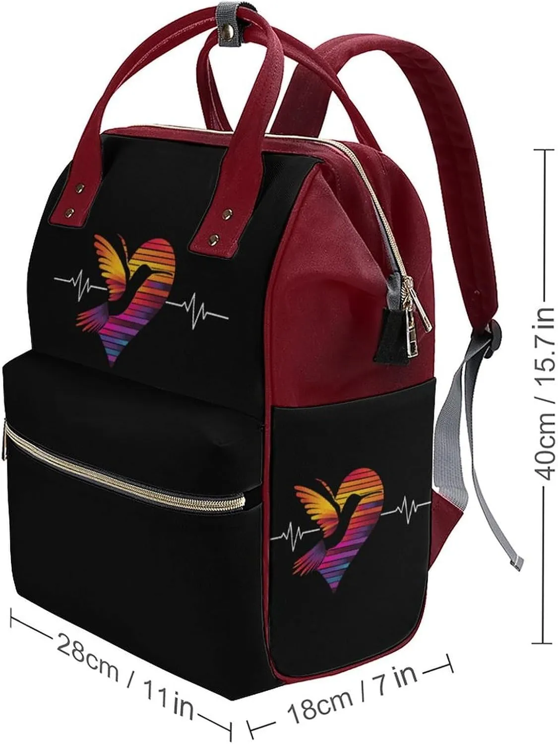 Hummingbird Heart ECG Print Diaper Bag Backpack Travel Waterproof Mommy Bag Nappy Daypack