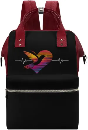 Hummingbird Heart ECG Print Diaper Bag Backpack Travel Waterproof Mommy Bag Nappy Daypack