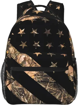 Hunting Camouflage American Flag Backpack Casual Laptop Backpack Double Shoulder Bag Lightweight Backpack For Women Men Travel