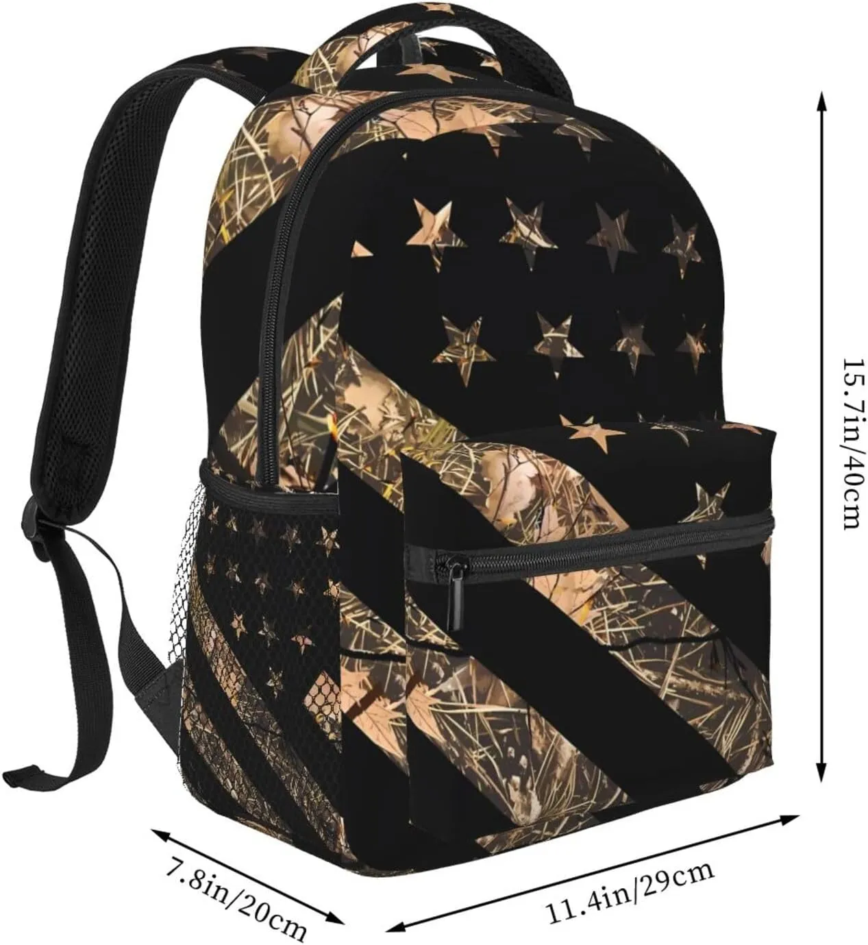 Hunting Camouflage American Flag Backpack Casual Laptop Backpack Double Shoulder Bag Lightweight Backpack For Women Men Travel