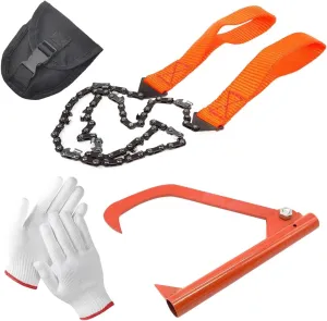 Hunting Chain Hand Saw | Stainless Steel Pocket Chainsaw | Portable Folding Hand Chainsaw | 4-Piece Pocket Chainsaw Set, Chainsaw with Gloves for Survival