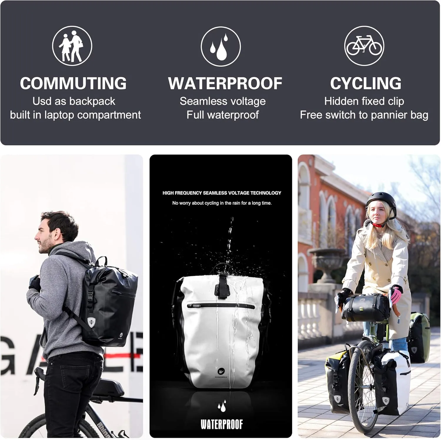 HUNTVP 27L Bike Pannier Bag Backpack Multifunctional Bicycle Bag Cycling Bicycle Rear Seat Trunk Pack Bag Bike Saddle Bag Backseat Pack Bag(Black)