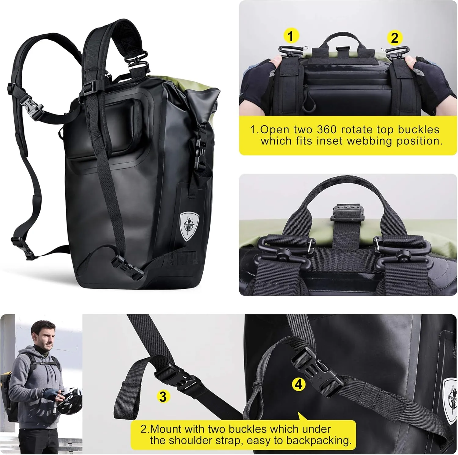 HUNTVP 27L Bike Pannier Bag Backpack Multifunctional Bicycle Bag Cycling Bicycle Rear Seat Trunk Pack Bag Bike Saddle Bag Backseat Pack Bag(Black)